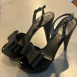 Stuart Weitzman Black Patent Platforms with Bows